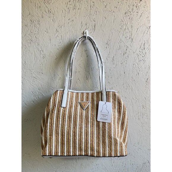 GUESS Vikky raffia faux-leather women's tote bag purse + cosmetic pouch 2 PIECE - Picture 5 of 11